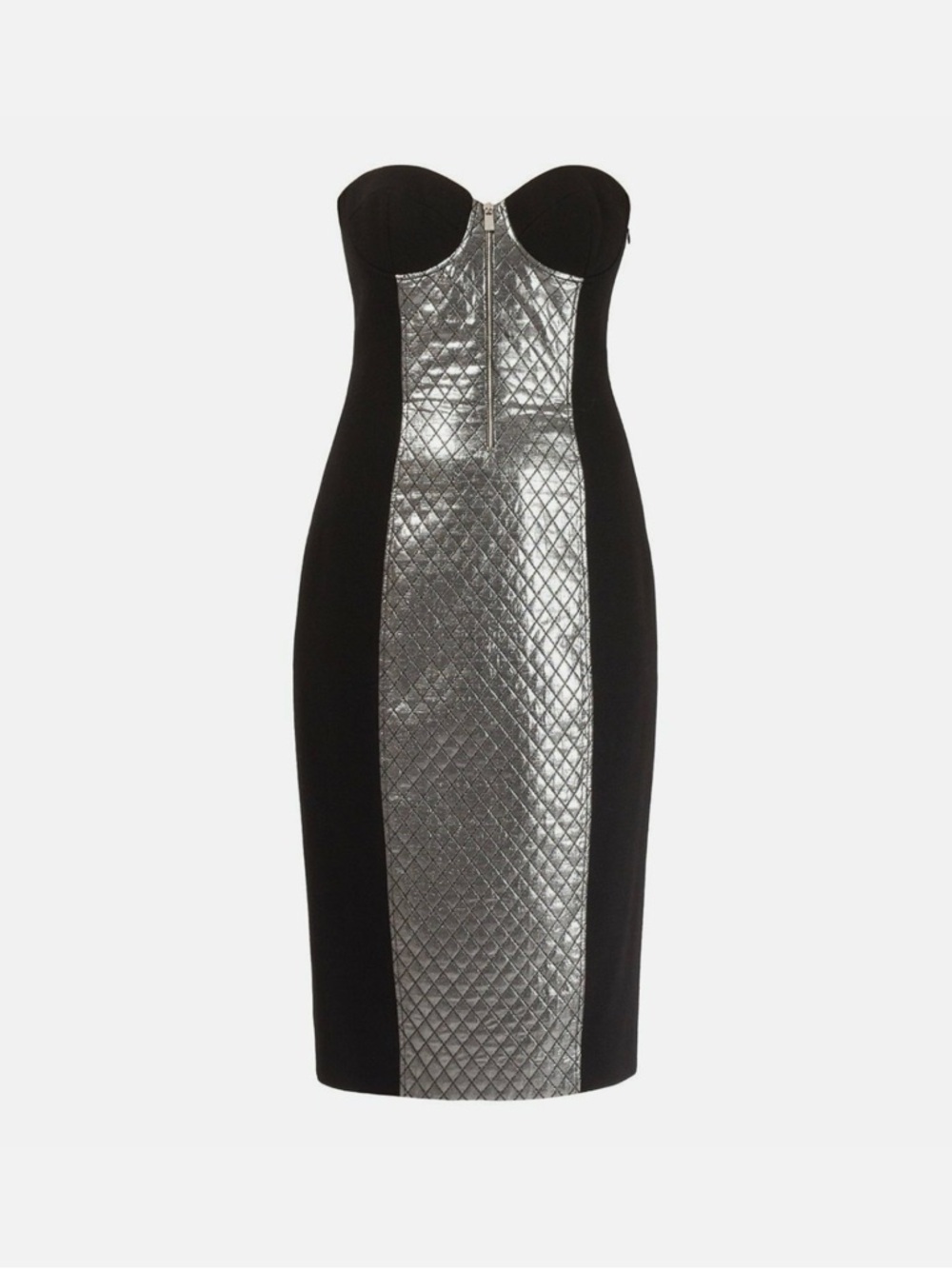 Michael Kors Collection Quilted Silver Lamé Strapless Wool Dress Sz 2